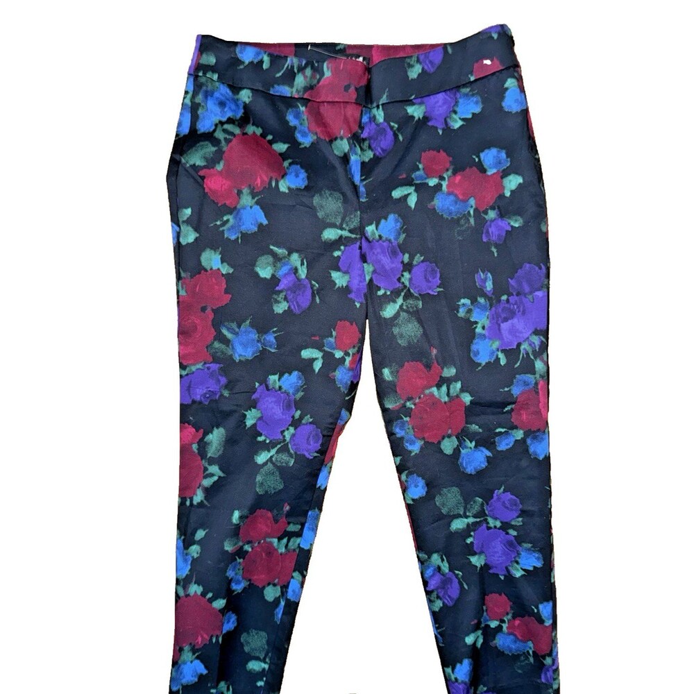 Talbots Womens 12P Chatham Ankle Pant Black Floral Pattern Pants Work Formal